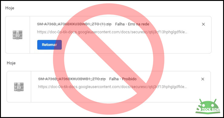 Google Drive download - Falha - Erro na rede e Falha - Proibido